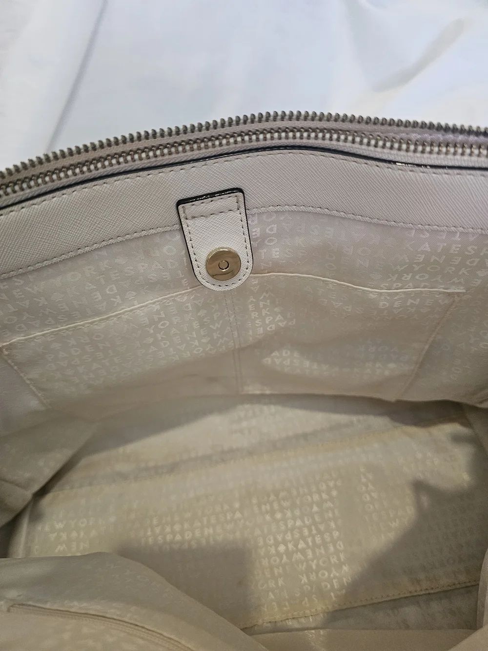 kate spade Laurel Way Leighann Cream Leather Tote with Black Handles